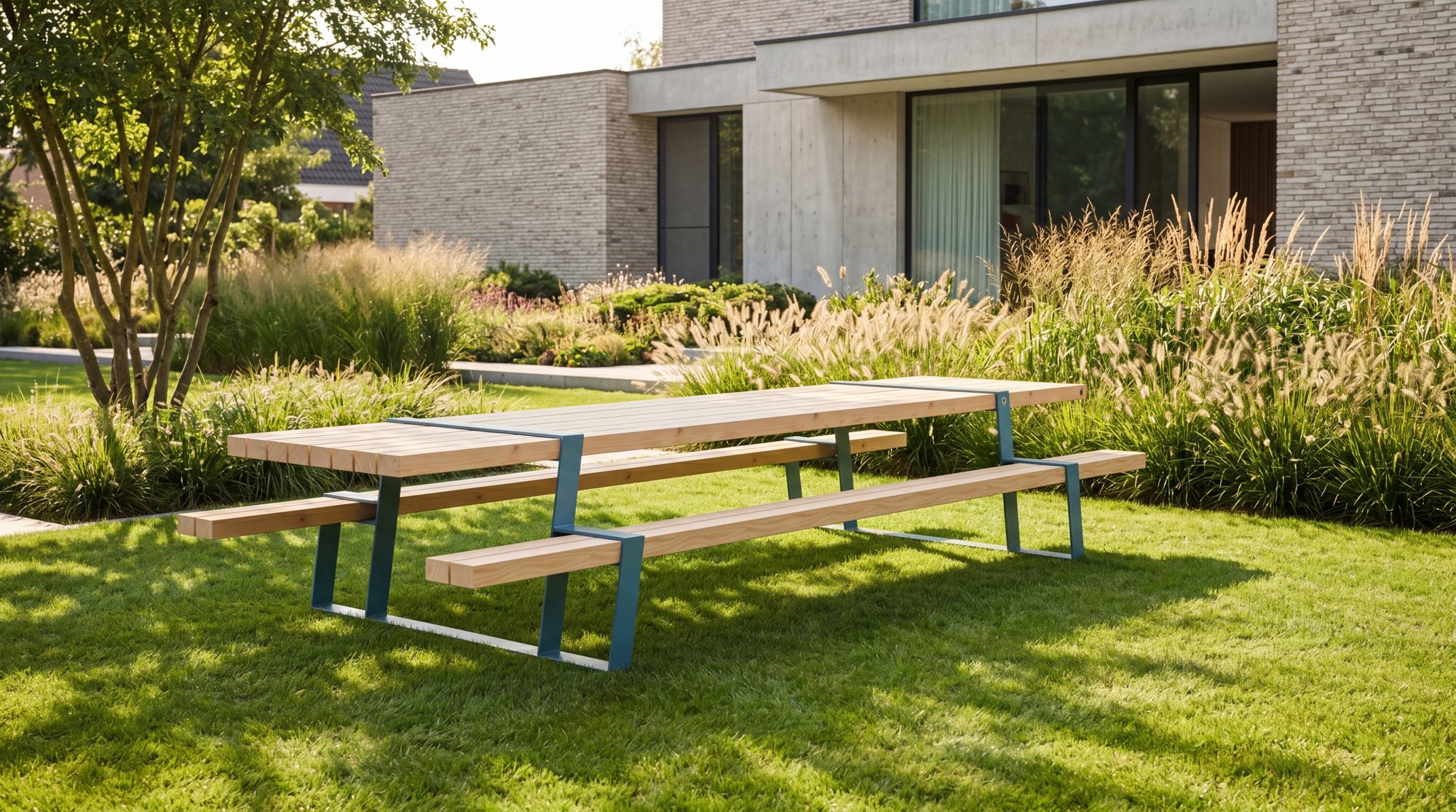 Same table, AI-generated in a garden setting